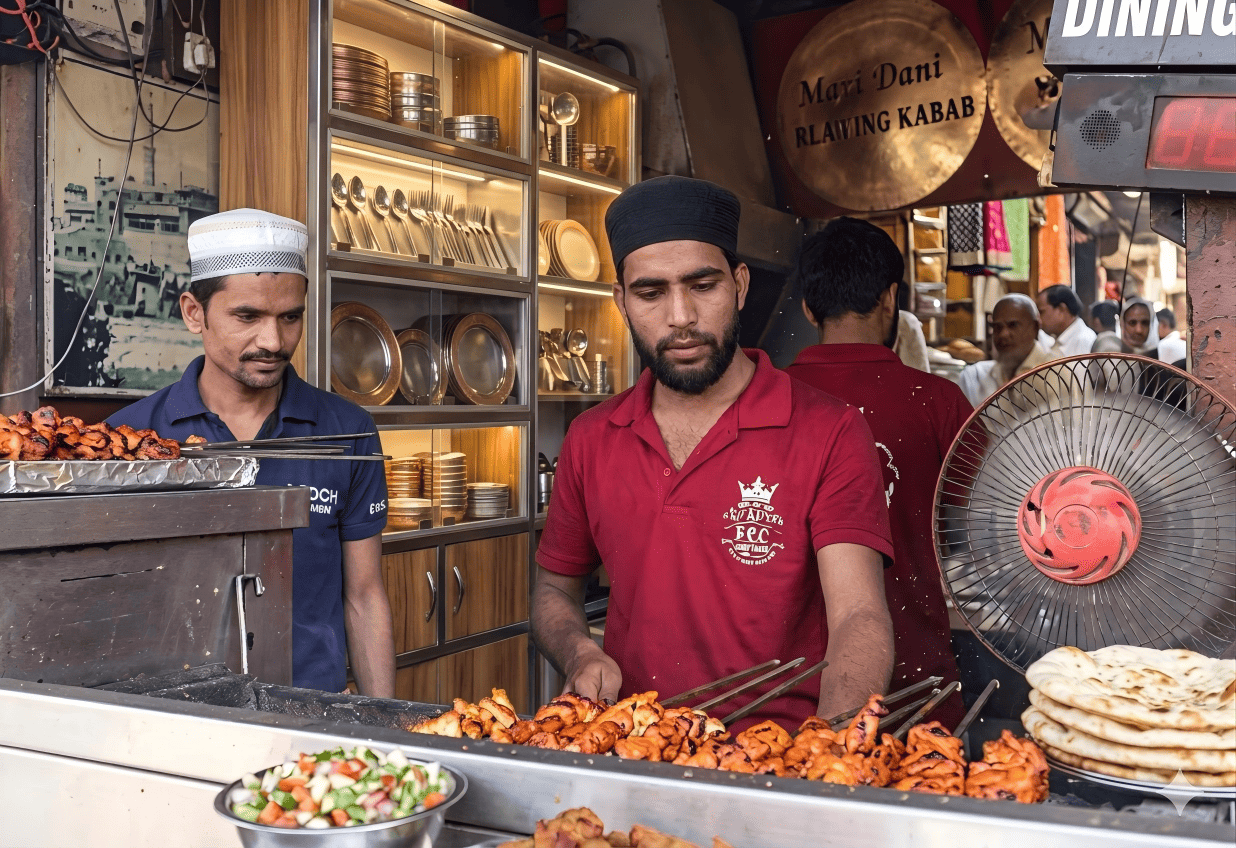 group enjoying barbecue and campsite at outdoor base